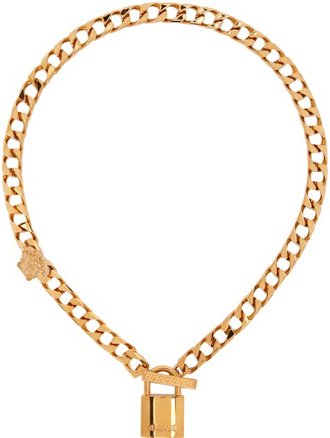 versace real gold necklace|Versace lock statement necklace.